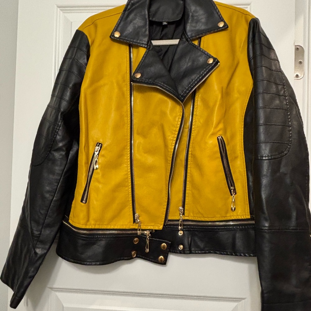 Yellow and Black Women's Biker Jacket